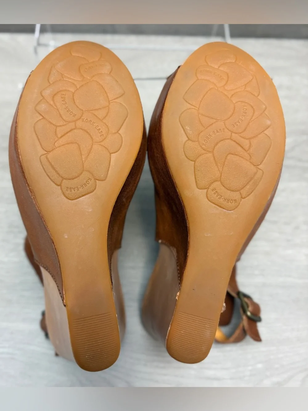 Kork-Ease Berit Brown Leather Peep-Toe Wedge Sandals with Slingback Strap 8 - Picture 12 of 12
